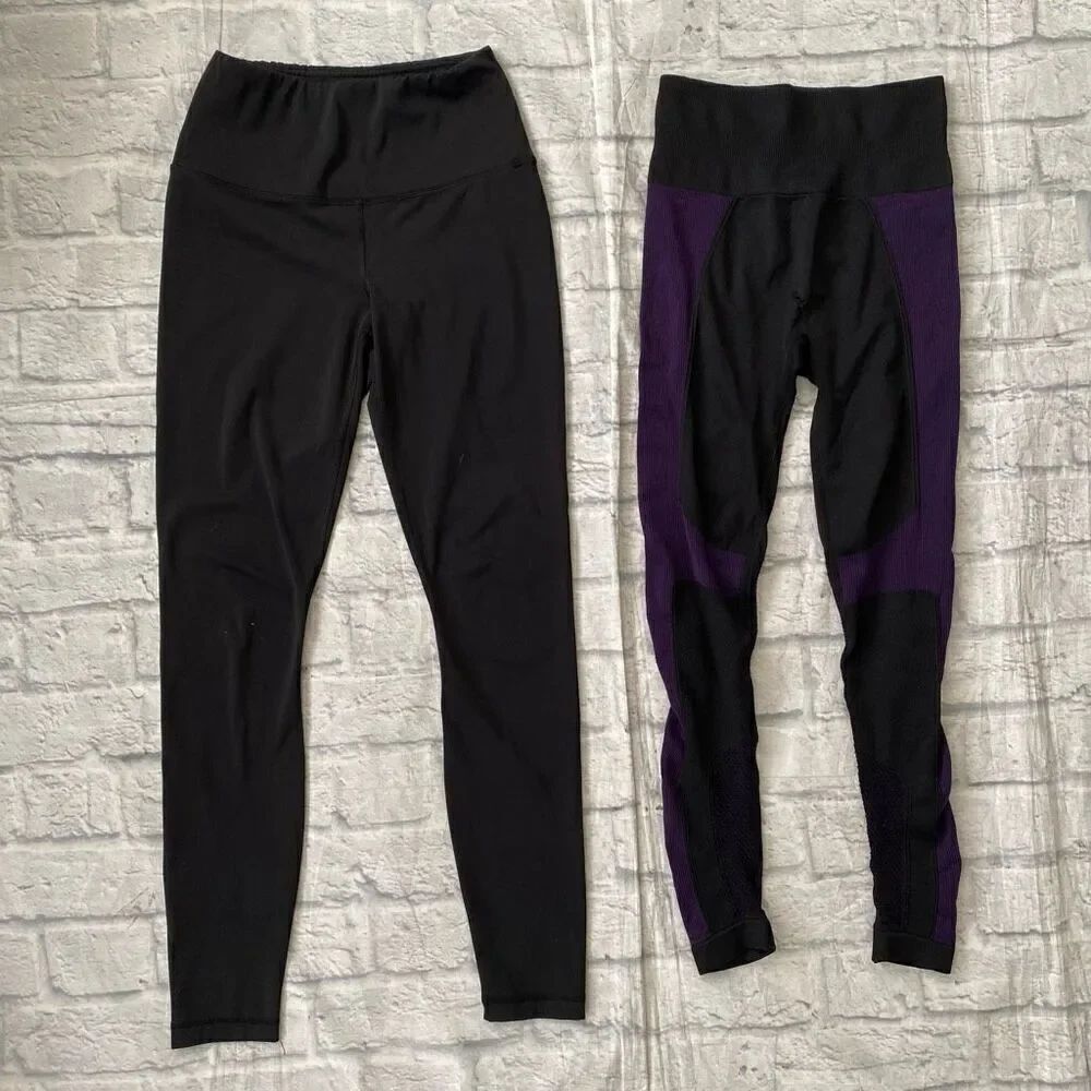 Fabletics Demi Lovato & 90 degrees women XS pull on fittedâleggings black purple